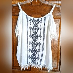 INC International Concepts Cold Shoulder Embroidered Boho Top - Sz 6
